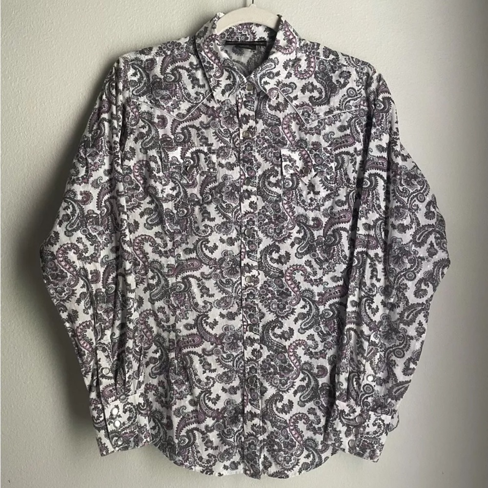 Ariat Women’s Medium Purple Paisley Pearl Snap Western Rodeo Button Up *FLAWS